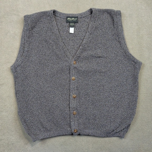 Vintage Eddie Bauer Sweater Vest Mens Large Gray Blue 100% Cotton Made in USA — photo 2